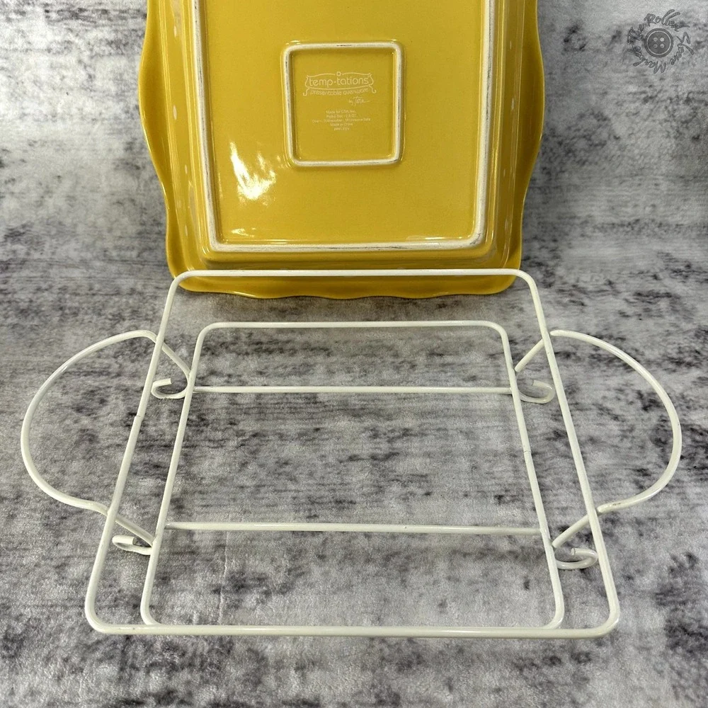 Temptations 6 piece 8x8 9x9‎ Baking Dishes Wire Racks & Trivets Yellow Polka Dot